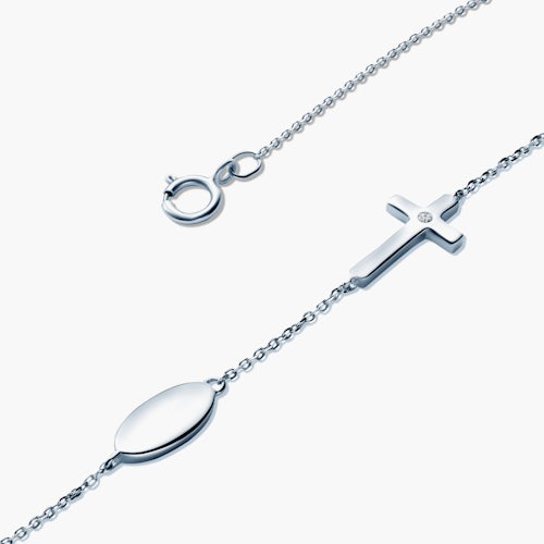 Bransoletka z krzyżykiem Savicki: białe złoto, diament